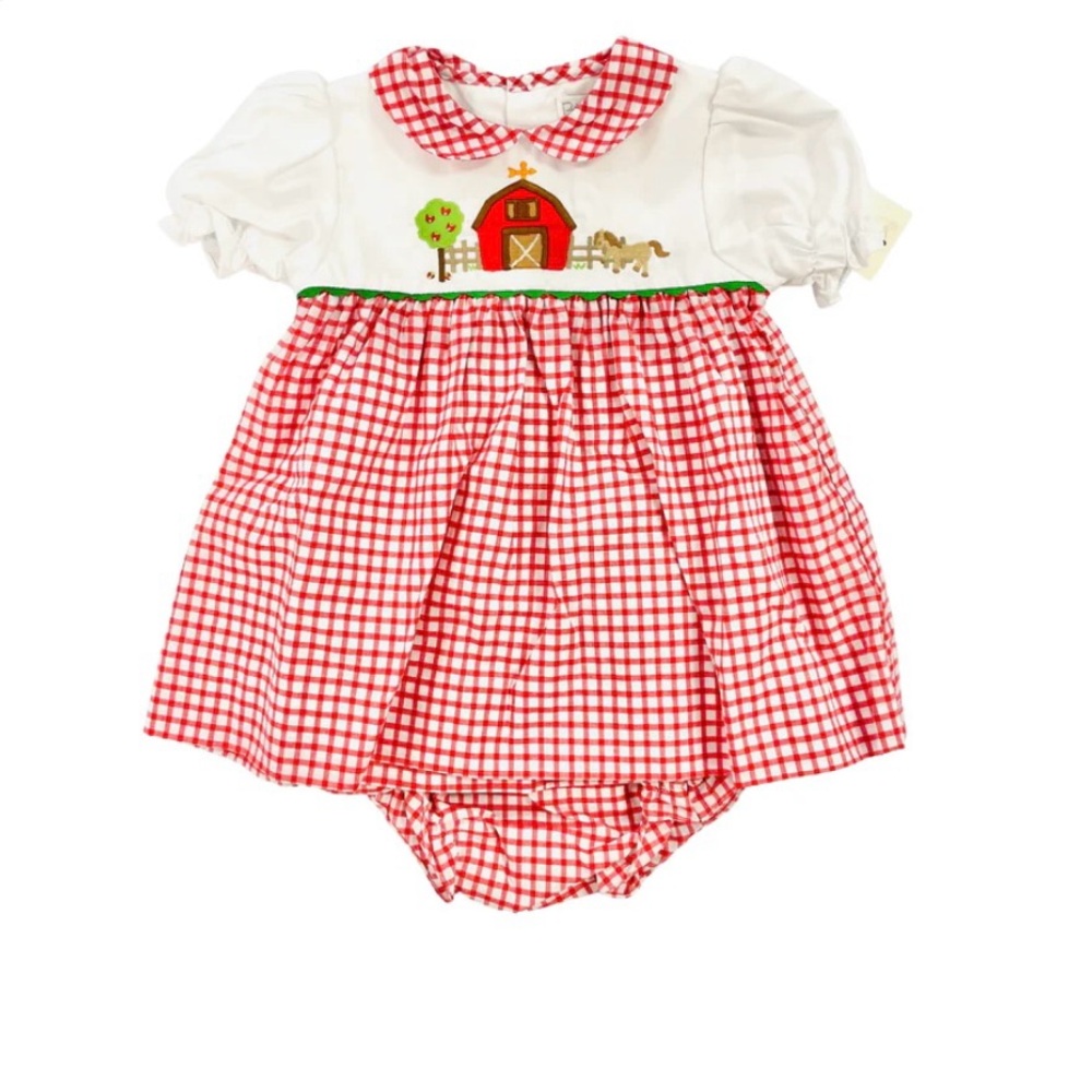 NEW Petit Ami Girl Farm Bloomer Set Red Gingham Farmhouse Size 6 months - Picture 3 of 11